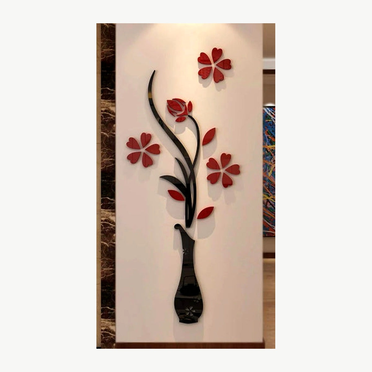 3D Acrylic Flower Vase Wall Art – Red & Black premium product image